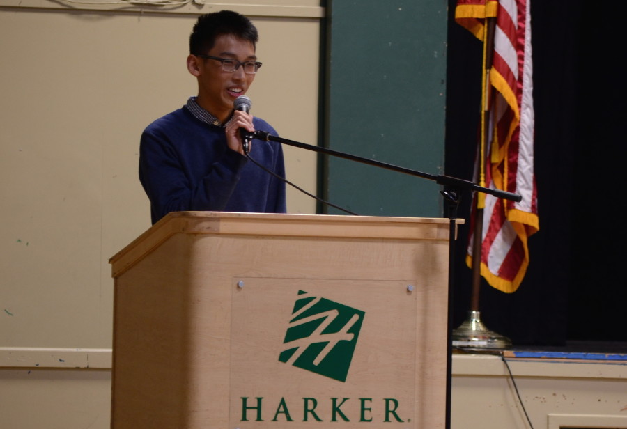 Senior Andrew Jin thanks the Upper School community for their support throughout his high school career. Andrew, along with partner Steven Wang (12) also won the team portion of the Siemens National Finals last year.