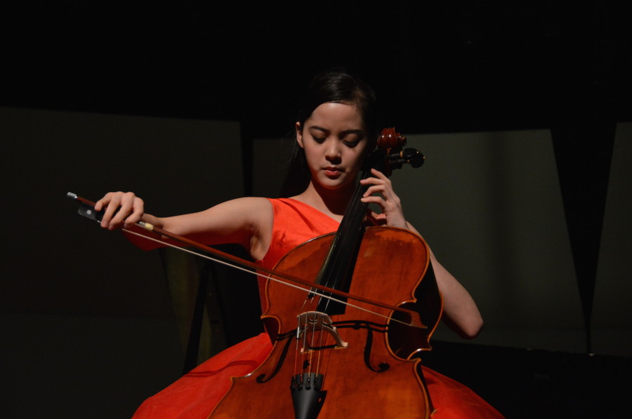Nana focuses as she plays her piece. She performed at a United States International Music Competition Benefit Concert on March 21.  