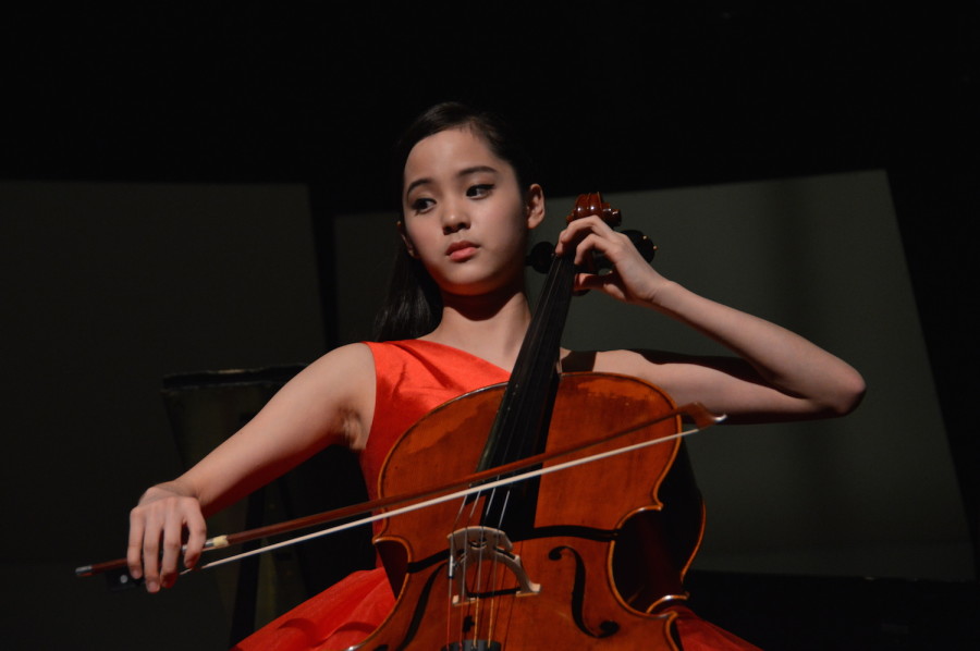 Nana focuses as she plays her piece. She performed at a United States International Music Competition Benefit Concert on March 21.  