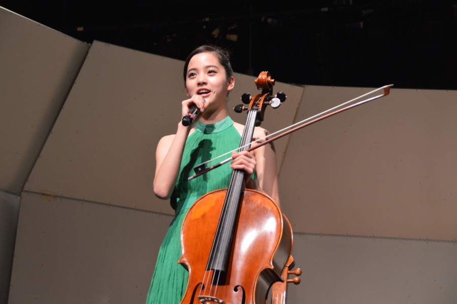 Nana speaks to the audience after she finishes playing a piece. She performed at a United States International Music Competition Benefit Concert on March 21.  