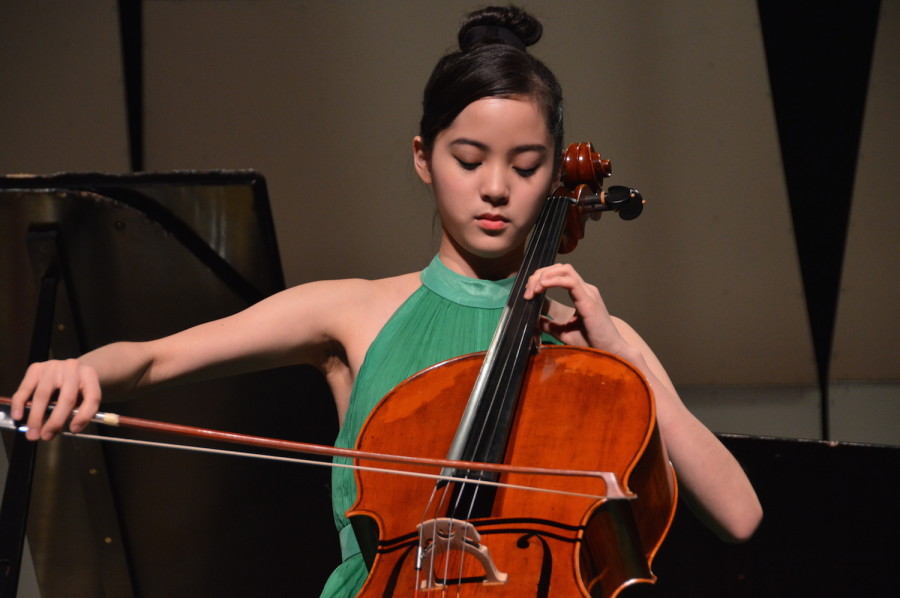Nana concentrates as she plays her piece. She performed at a United States International Music Competition Benefit Concert on March 21.  