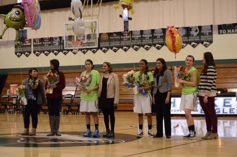 Girls' varsity basketball seniors Lekha Chirala, Shreya Basu, Mishi Vachev, Tiara Bhattacharya and Nikita Mittal were honored on a unique senior night on Feb. 10.