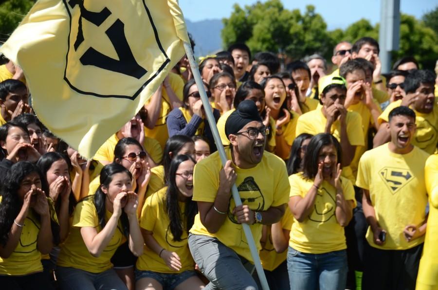 Navsher Singh (12) and the senior class participate in the scream-off. All of the classes celebrated the end of Spirit Week with the annual Spring Rally on Friday.