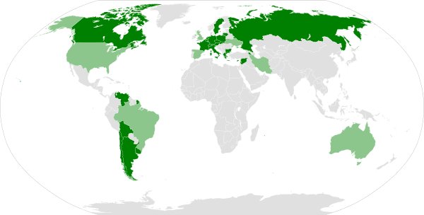 This map shows international recognition of the Armenian Genocide. Dark green countries have recognized the genocide; light green countries contain states or municipalities which recognize the genocide.
