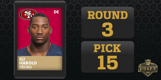 Eli Harold is the 49ers 3rd round draft pick in the 2015 NFL Draft.