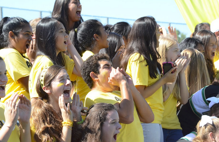 Freshmen cheer for their class during the scream-off. This was the first rally for the freshman and the last homecoming rally for the seniors.