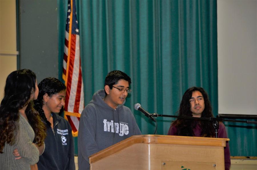 Sahana Narayanan (12), Gurutam Thockchom (12), Ashwin Rao (11) and Krishna Bheda (10) speak about their experiences in Nashville, Tennessee. The students sang in the national honor choir and met with various other schools.
