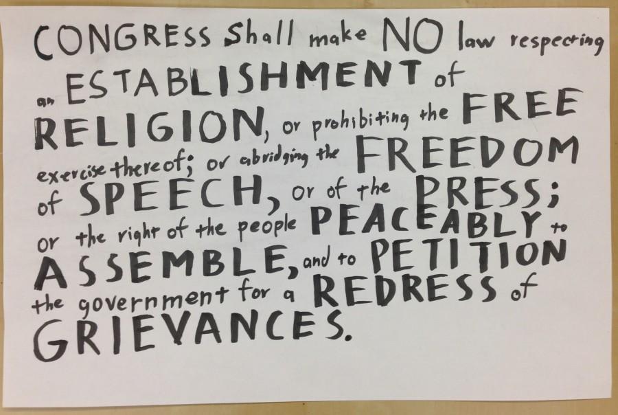This is the First Amendment of the Constitution. It protects the rights to free speech, free press, free religion, the ability to peaceably protest, and the right to petition the government.