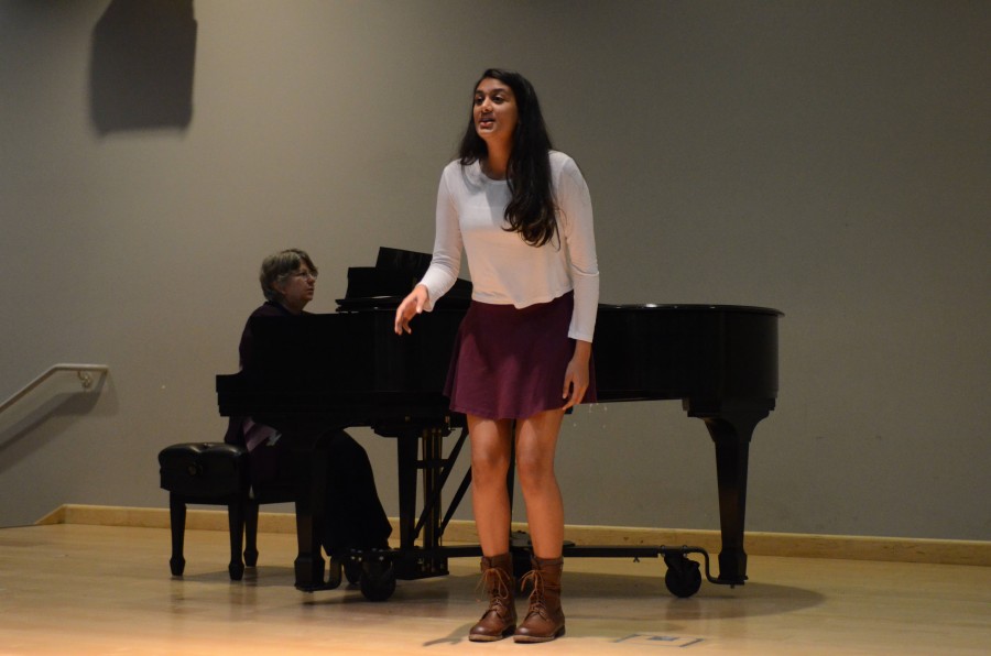 Junior Chetana Kalidindi performed last Friday. Ten vocal and piano certificate students performed in the Winter Song concert last Friday in Nichols Auditorium.