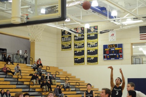 Senior Elijah Edgehill shoots a free-throw during the team's game against Menlo yesterday. They lost the game 49 to 66.