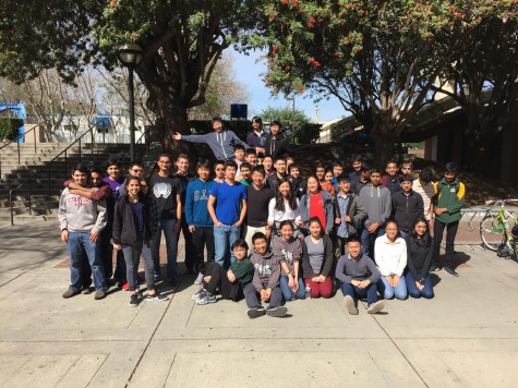 Forty-eight Harker students who participated in the TEAMS competition stand inside San Jose State University. The competition, which took place Feb. 27, included two other schools, Palo Alto High School and Mountain View High School. 