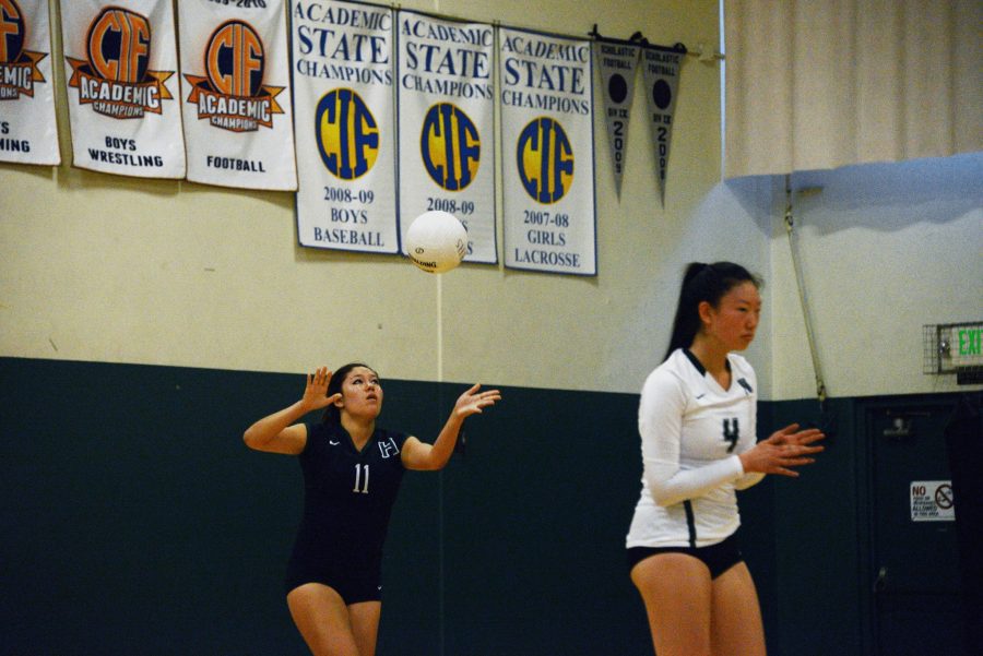 Taylor Iantosca (12) serves the ball during a set at the game. Eagles lost the game 0-3 at Blackford on Tuesday.