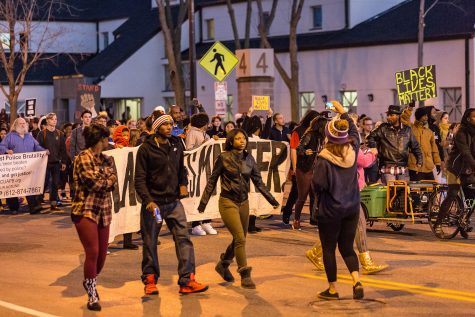 Black Lives Matter activists march towards the Minneapolis Urban League in a protest on Nov. 15, 2015. At the time, the Minneapolis mayor and police chief were leading a meeting regarding the role of law enforcement in the shooting of Jamar Clark. 