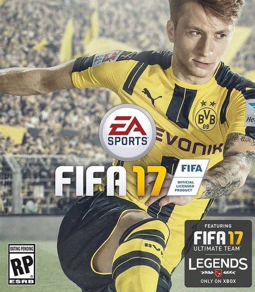 The "FIFA 17" video game cover for XBOX. It features Marco Reus, renowned attacking midfielder for the German national team and the German sports club Borussia Dortmund.