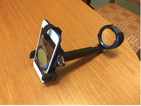 An apparatus attached to the iPhone to enable diagnosis. Rishab's application quickly scans the retina and can identify vision-impairing diseases such as glaucoma and diabetic retinopathy.