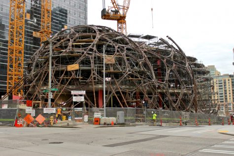 The current construction progress of the biospheres. The biospheres will be built at Amazon's headquarters in Seattle. 