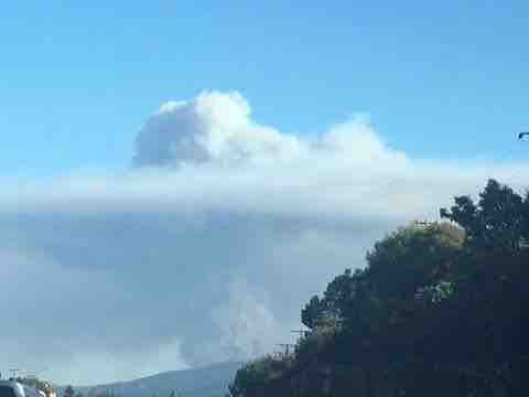 The mushroom cloud of smoke was visible as far away as Mountain View, off the 85 freeway. The forest fire erupted at 2:45 p.m. on Monday. 