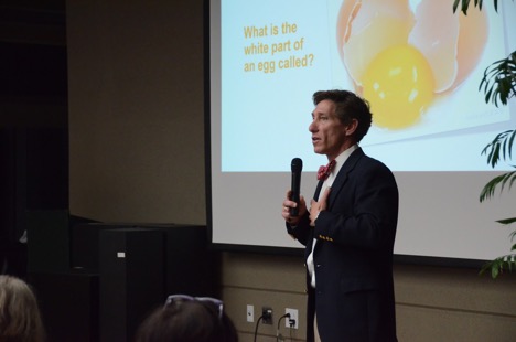 Thurber presents an analogy regarding the “yolk” of an egg while emphasizing the importance of mindset. The main focus of yesterday’s assembly was mental health. 