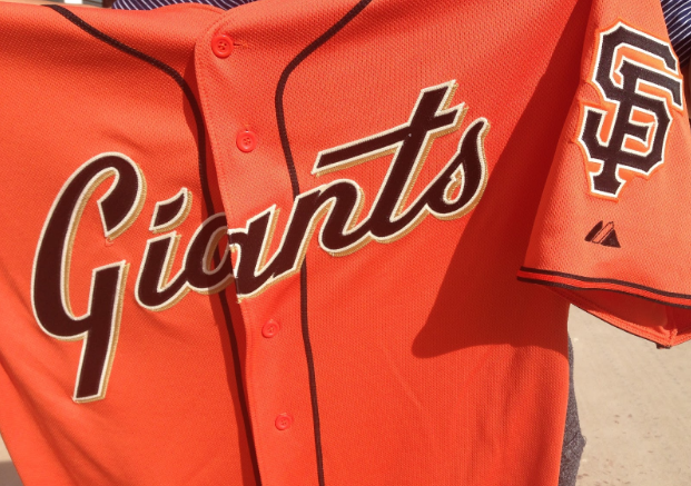 Giants fans wear these orange jerseys on Giants Friday to support the team in the playoffs. The Giants look to keep their postseason run alive during their game tomorrow against the Cubs at AT&T Park.