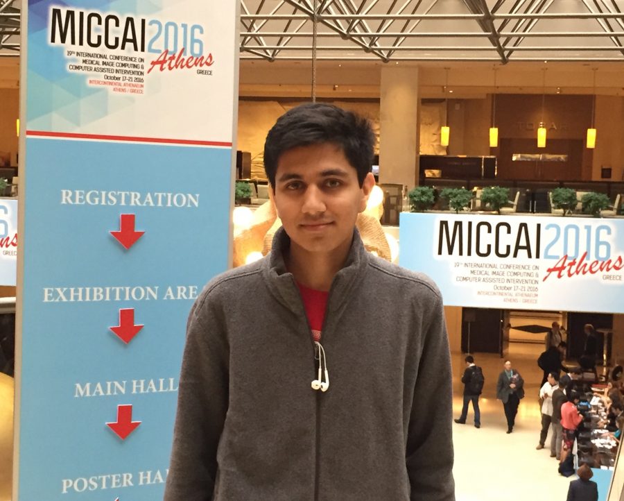 Manan Shah poses for a photo at the October 2016 Medical Image Computing Assisted Intervention (MICCAI) Conference in Athens, Greece. He gave a talk about his Siemens research and findings on tumor proliferation at the event. 
