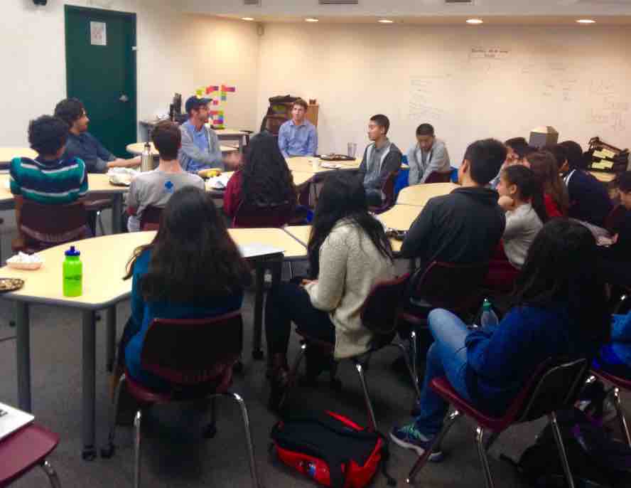 Students listen to acclaimed artist and journalist, Jason Hanasik.  Harker Career Connect hosted an interactive lunch and learn event on Nov. 7.