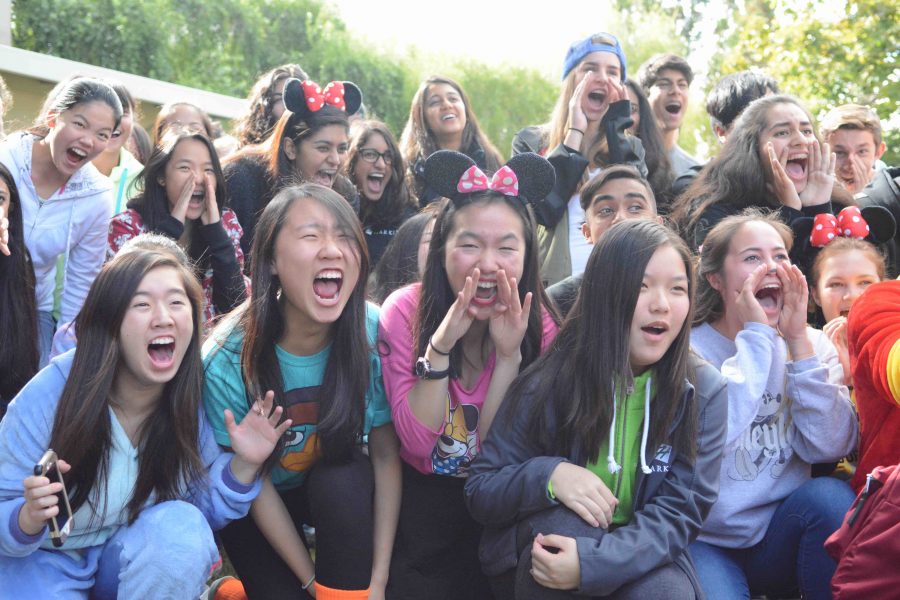 Sophomores scream during the scream off competition. Spirit week commenced today with the "Panoply of Chaos" parade and the scream off competition between all four classes. 