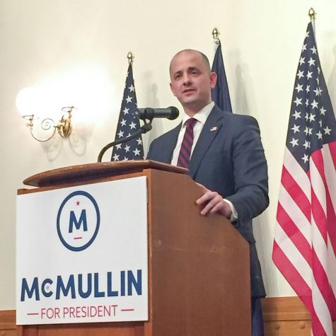 Evan McMullin delivers a speech at a rally. McMullin pulled in a substantial amount of votes in Utah, his home state.