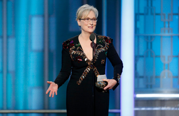 Actress+Meryl+Streep+makes+a+speech+at+the+2017+Golden+Globes+awards.+Streeps+speech+revolved+around+the+importance+of+the+press.+