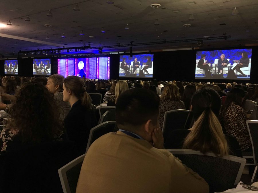 People gather at the San Jose Convention Center to listen to speakers at the Watermark Conference Silicon Valley. Among the presenters were actress Viola Davis, Facebook CEO Sheryl Sandberg and former Secretary of State Condoleeza Rice.
