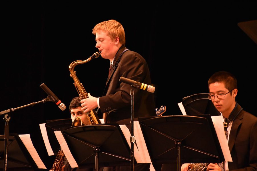 Bobby Schick (11) performs a solo at last years An Evening of Jazz concert. The event is held annually in March at the Blackford Theater. 