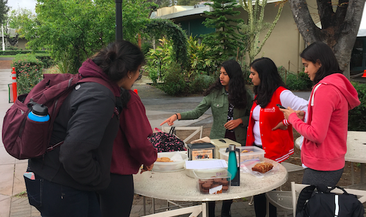 Green Team members Anvi Banga (9), Anika Banga (11) and Satchi Thockchom (11) sell baked goods during office hours. The funds went to the David Sheldrick Wildlife Trust.