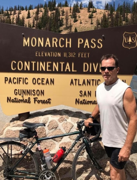 Charles Shuttleworth at Monarch Pass, Colorado, on the 39th day of the trip. The ride, lasting a total of 62 days, started in Yorktown, Virginia, and spanned across America, ending in San Francisco. 