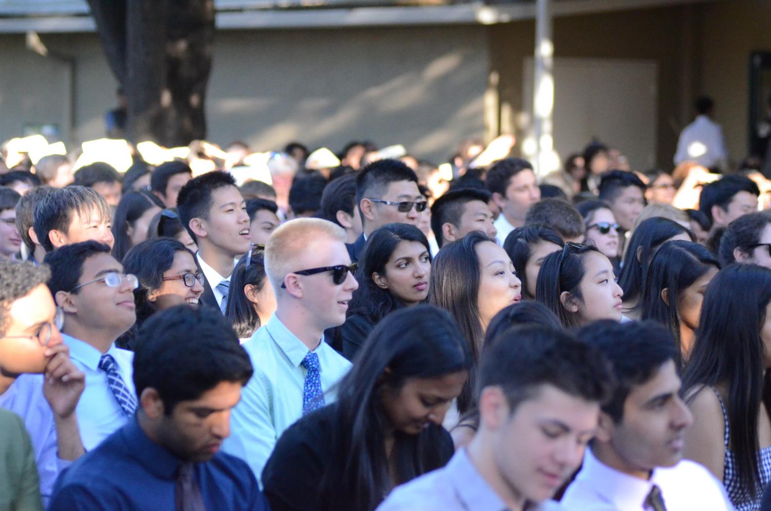 Members of the senior class listen to Baccalaureate faculty speaker Samuel Lepler's speech. Today's Baccalaureate ceremony took place in the Quad from 6:30 to 7:30 p.m.