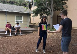 Junior Dilara Ezer and senior Maxwell Woehrman rehearse an excerpt of a scene from “The Comedy of Errors” during callbacks yesterday. The play will be performed from Oct. 26 to Oct. 28 at the Blackford theater.
