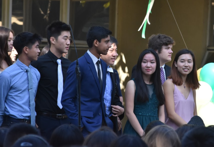 Student council stand during their introductions at Matriculation. There are a lot of student council projects that we would love to bring back for the upcoming school year, specifically events such as Hoscars and Valentines Grams, ASB President Jimmy Lin (12) said.