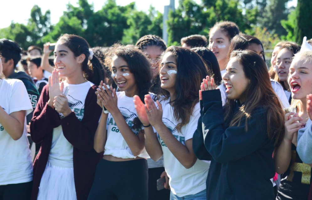 Members of the freshmen class cheer during the rally today. The rally took place on Davis Field before lunch today. 