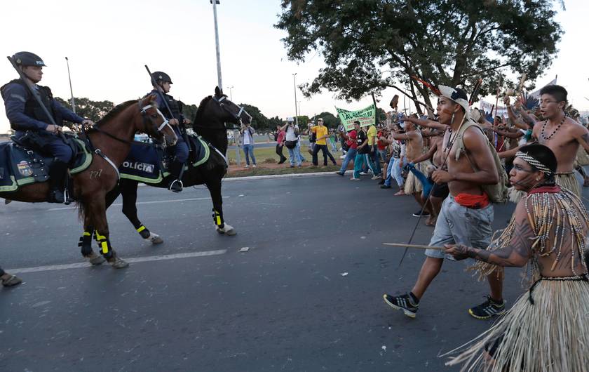 Indigenous tribesmen of Brazil took to the streets of Brasilia, the capital of Brazil, in 2014 to protest against legislation that they feared would reduce indigenous ancestral land reservations. Ten indigenous tribesmen were said to have been murdered last month by gold miners in Brazil.