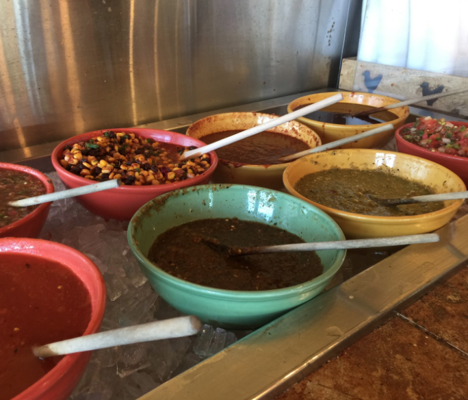 Rio Adobe Southwest Cafe offers salsa varying from mild to very hot. Customers can select their own salsas dependent on their tastes.