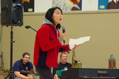 Kaitlyn Nguyen (12) reads a self-written poem to the Quadchella audience. A total of nine acts were featured in the Nov. 3 Quadchella.