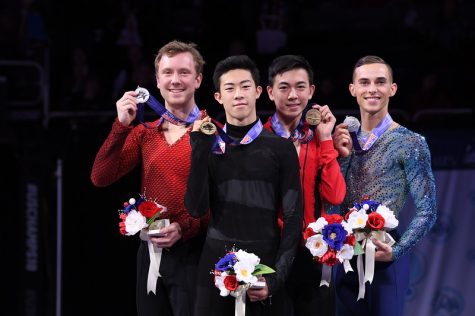 Senior mens singles division competitors Ross Miner, Nathan Chen, Vincent Zhou and Adam Rippon pose with their medals from the competition. Chen, Rippon and Zhou will be representing the U.S. at the 2018 Winter Olympics in Pyeongchang, South Korea.