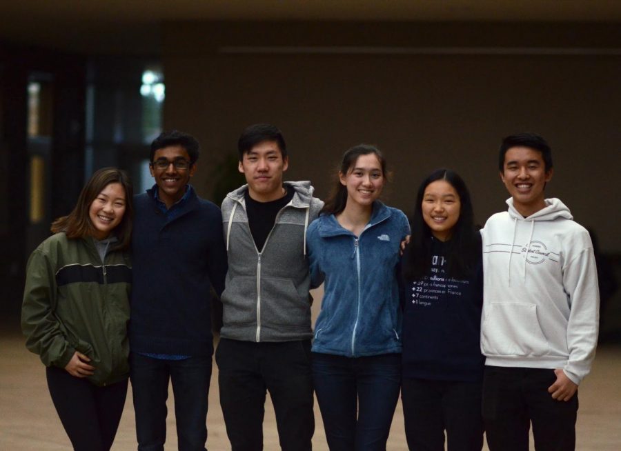 Regeneron+scholars+Eleanor+Xiao%2C+Rajiv+Movva%2C+Justin+Xie%2C+Amy+Dunphy%2C+Amy+Jin+and+Jimmy+Lin.+The+seniors+were+six+of+300+scholars+named+nationwide+in+the+competition.