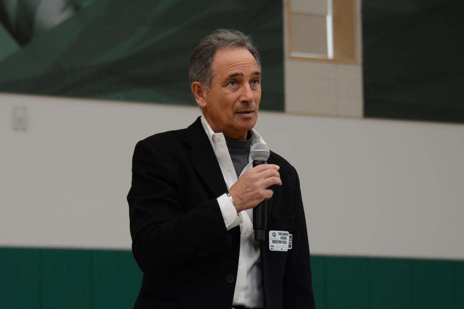 Founder and president of philanthropic organization The Forgotten International Tom Nazario introduces himself to upper school students and faculty. “I don’t think enough people, particularly people who live like us in the United States in a privileged environment, know about some of the people around the world who live on less than a dollar a day. We travelled to 10 countries around the world in four continents and visiting people who live on so little—and we just talked to them about their lives, how they get by. What do they do? What are their dreams? What happens if someone in the family dies? That’s the kind of poverty about one in every seven people in the world live in every day,