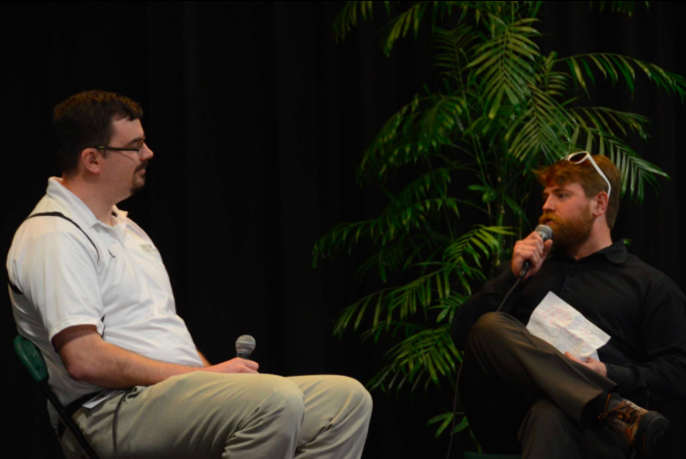 Biology teacher Dr. Matthew Harley and chemistry teacher Andrew Irvine perform a skit titled Between Two Ferns at last last years HOSCARS. HOSCARS was canceled last year due to inadequate campus space for the show.
