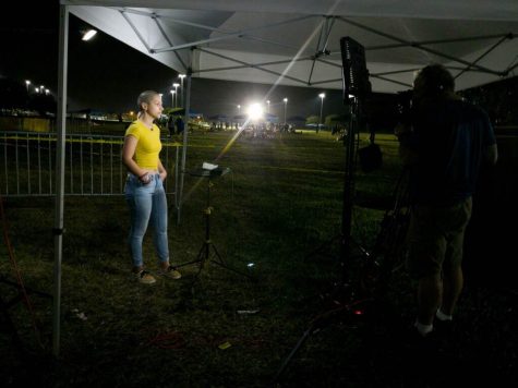 Emma González, gun control activist and advocate, speaks in front of a camera for a broadcast. Emma co-founded the Never Again MSD movement following the Feb. 14 shooting at MSD.