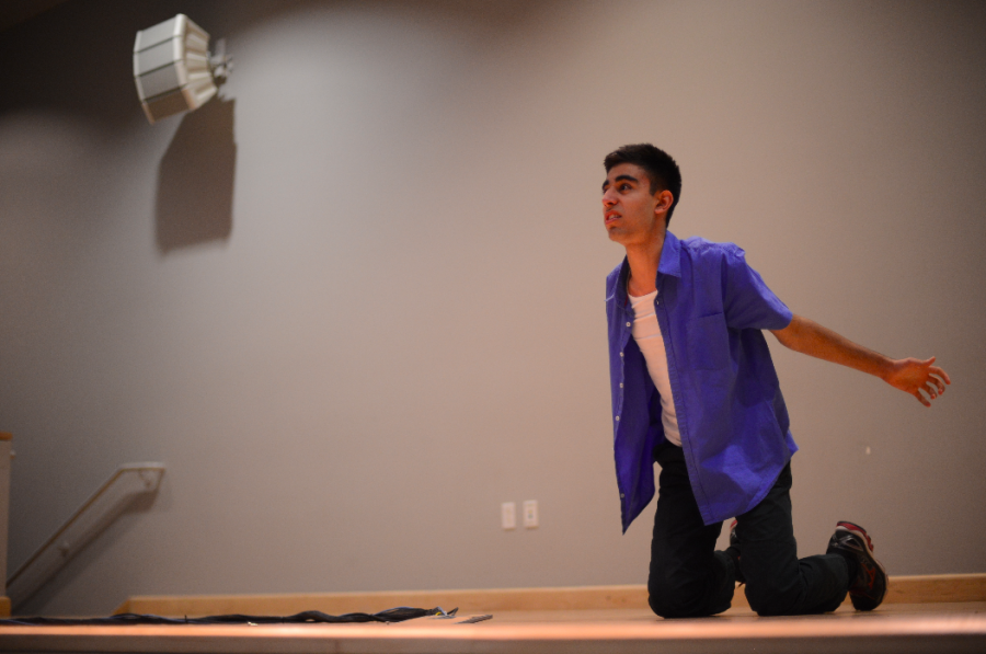 Avi Gulati (10) acts out his interpretation of the monologue Edgar delivers as he escapes the hunt in King Lear. As the winner of the upper schools competition, Avi will be competing at the regional level of the National Shakespeare Competition in San Francisco on March 3.