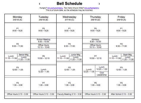The bell schedule created by the Harker Dev. The team also manages websites like Harker lunch menu, course planner and a GPA calculator. 