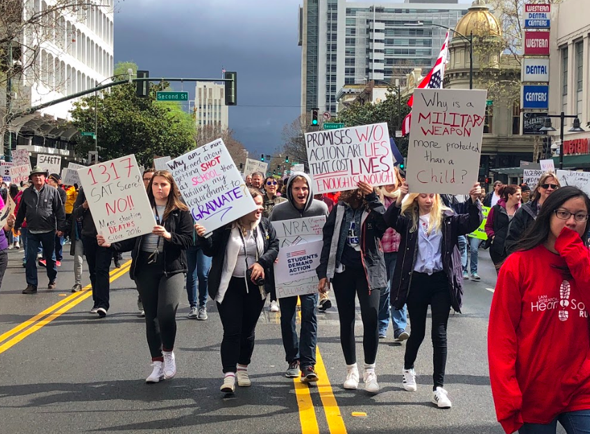 Students participate in the march in the San Jose March for Our Lives event. 