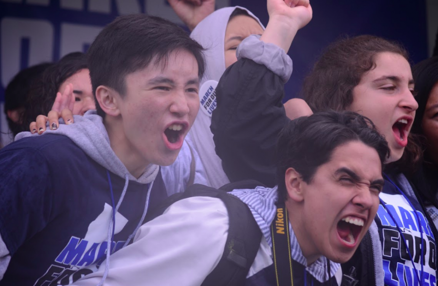 Students shout during the rally in the San Jose March for Our Lives event. Numerous students attended protests in the Bay Area. 