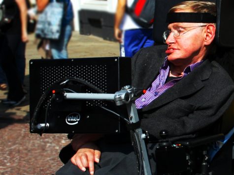Hawking gives a lecture for NASA's 50th anniversary in 2008. He died on Mar. 14 at age 76 in his home in Cambridge, England.