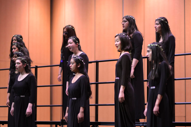 Cantilena sings "Duo Seraphim" by Caterina Assandra at the United Voices concert on Feb. 23. All upper school choirs performed in a May 4 concert at the Rothschild Performing Arts Center.